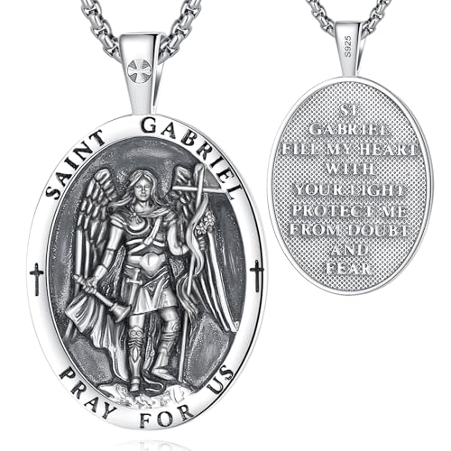 Vito 925 Sterling Silver Archangel Gabriel Pendant Necklace for Women Men