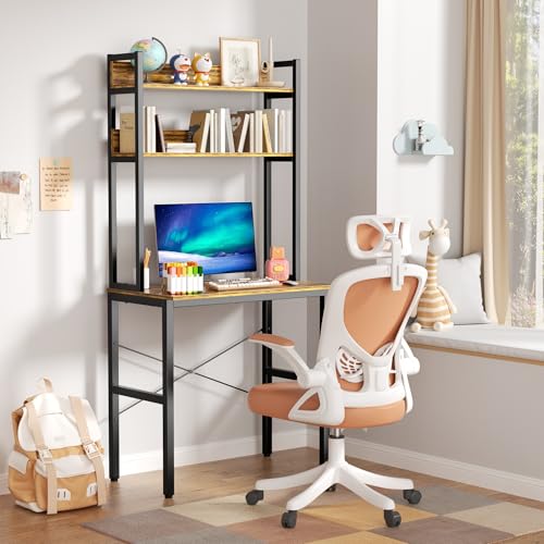 Image of Aquzee Small Desk with Shelves, Computer Desk with Hutch, 31 inch