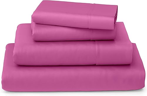 Phoenix Citadel Sábana suave de 1000 hilos de algodón egipcio de 4 piezas, tamaño individual XL, rosa intenso (plana + ajustable de 15 pulgadas + 2