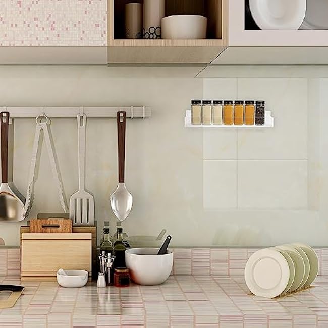 uxcell Acrylic Spice Rack Wall Mount, 4 Set Acrylic Spice Shelf Organizer, Hanging Seasoning Jar Storage Holder, Clear Display Rack for Kitchen Wall Cabinet Door