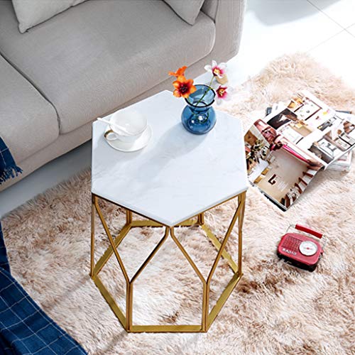 Table basse hexagonale marbre et table d'appoint salon métal