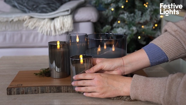 Festive Lights LED Kerzen 3er Pack - Echtwachs Mit Flammeneffekt