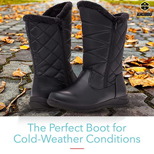 Khombu Women's Carly Winter Boots Warm Faux Fur-Lined Tall Mid-Calf Height with Dual Zippers 6