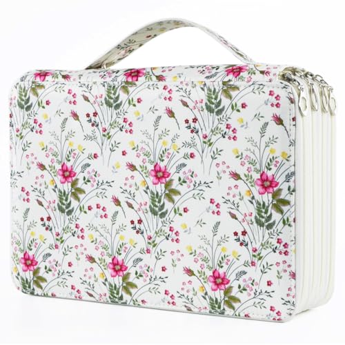 Image of YOUNGCOL 200 Slots Colored Pencil Case Color Pencil Organizer Storage Large Capacity Pencil Case (White + Floral)