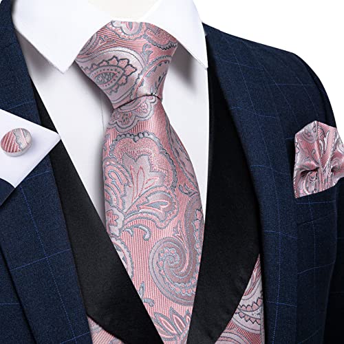 Image of DiBanGu Mens Paisley Vest Silk Sleeveless Suit Vest and Neck Tie Pocket Square Cufflinks Set for Wedding Formal