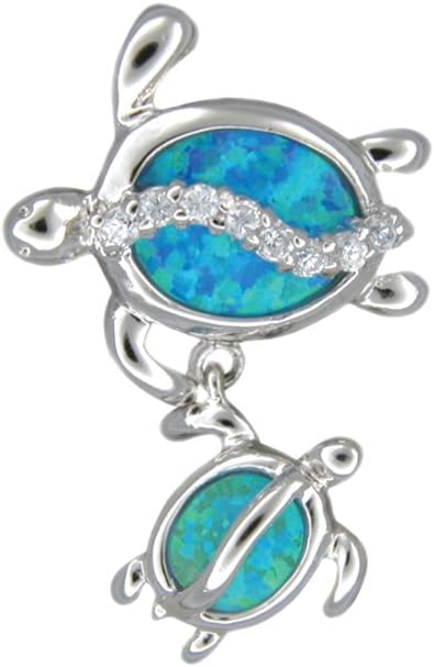 Mom & Baby Turtle Silver Blue Opal Necklace