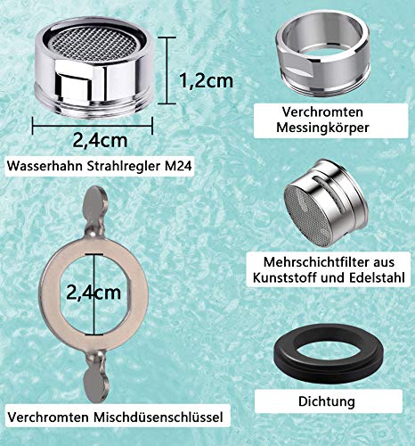 Wasserhahn Sieb M24, COOLUCK 10 Stück Wasserhahn Strahlregler Aufsatz Außengewinde, Mischdüse Einsatz mit Edelstahlfilter und Verchromten Mischdüsenschlüssel, für Wasserhähne - Image 7