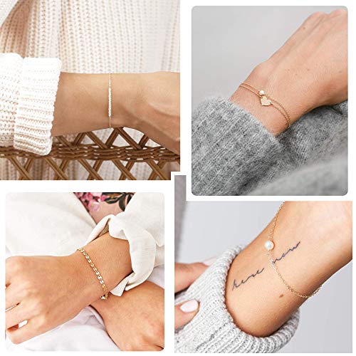 Softones 12pcs Simple Silver Gold Bracelets for Women Cute Pearl Bracelet Tiny Charm Dainty Handmade Bracelet Set Adjustable2