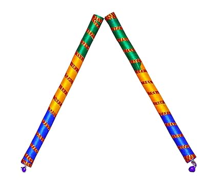 DMS RETAIL Multicolor Tiranga Dandiya Garba Sticks with Lace for Navratri Celebration 14 Inche Size Pack of 1 Pair