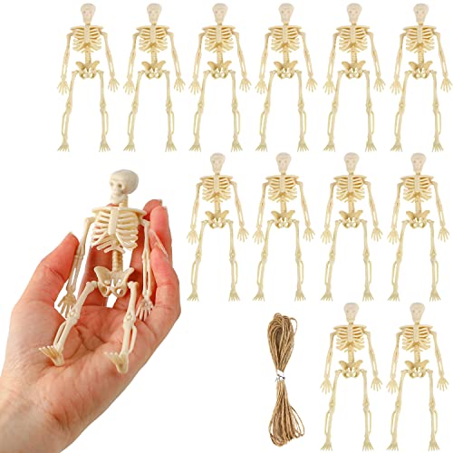 FINGOOO Mini Skeleton Figurines 12Pcs 6 Inch Small Skeletons Halloween Decorations for Craft Haunted House Accessories Party Favors