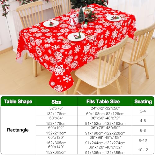Image of Smiry Christmas Rectangle Table Cloth, Waterproof Vinyl Tablecloth with Flannel Backing, Wipeable Snowflake Plastic Tablecloths for Christmas Table Decorations (60 inchx120 inch, Christmas Red)