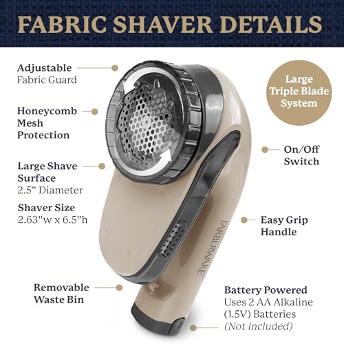 Image of Farberware Fabric Shaver & Lint Remover for Clothing, Large, Triple Blade