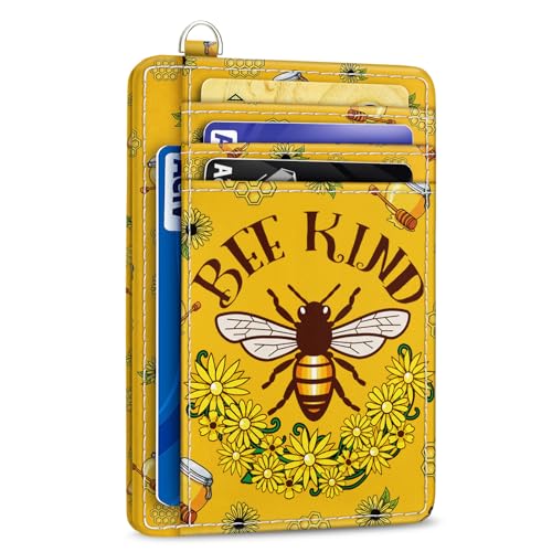 Image of Yonlevres Bee Credit Card Holder Slim RFID Wallet Women Small Travel Cute | Front Pocket, Handy, RFID Blocking, Woman Girls Ladies Gifts, D-ring for Keychain,Thin Mini Card Case, ID Window, PU Leather