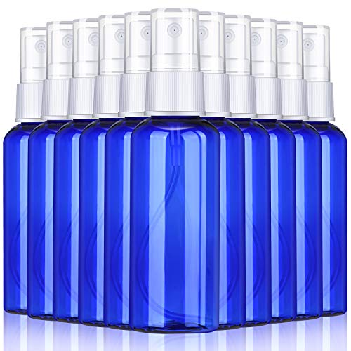 12 Pieces 2 oz Spray Bottles Blue Empty Fine Mist Bottle Containers Plastic Refillable Sprayer Bottles with Pump for Essential Oils, Perfumes, Travelling and Home DIY Supplies, 60 ml