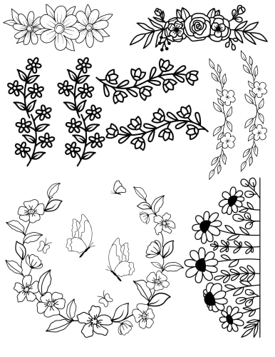 Image of Assorted Ready-to-Use Embroidery Design Transfers on Stick and Stitch Water Soluble Sewing Stabilizer Paper for Hand Embroidery Kit Thread Art Projects (Flower Borders)