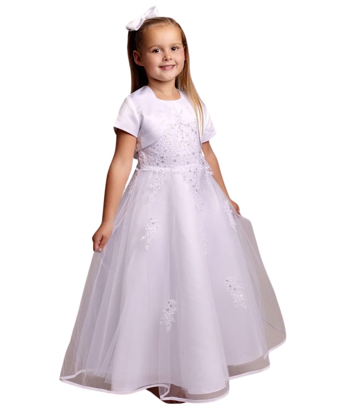 Elegante Vestido de Encaje Blanco para niña de Las Flores con Bolero Bodas y Eventos Formales