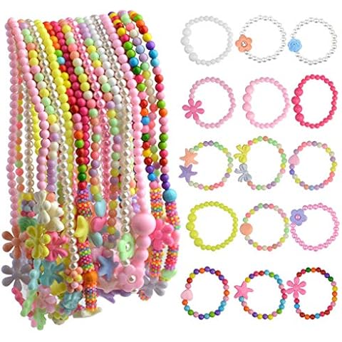 obmwang 30Pcs Princess Necklace Bracelet Set, Teenager Costume Jewelry Play Jewelry for Women Dress Up Pretend Play Party Favors Cover
