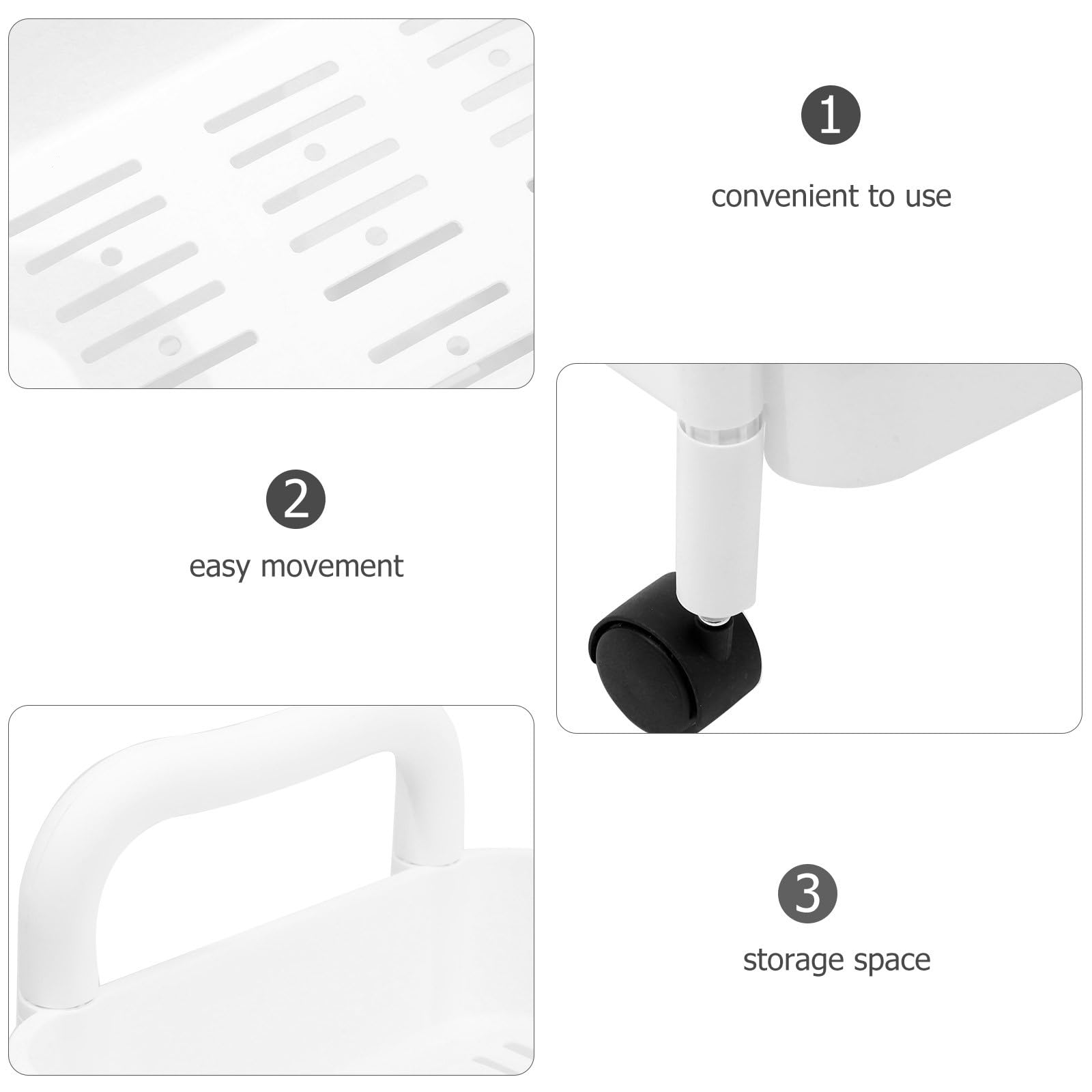 UKCOCO Carrello Portaoggetti Multiuso con Ruote, Scaffale a 3 Ripiani in Plastica Bianca, Mobile Organizer per Cucina, Bagno, Ufficio e Saloni di Bellezza
