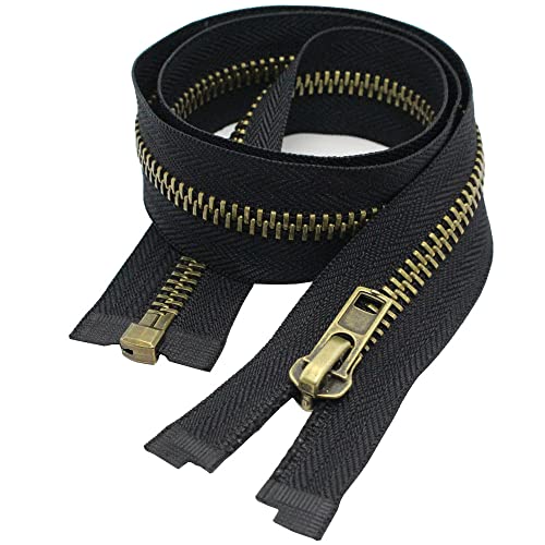 Image of MebuZip #8 27 Inch Antique Brass Separating Jacket Zipper for Men (27 inch RH) | Right Handed Zipper Heavy Duty Metal Zippers for Sewing Men's Jackets Coats