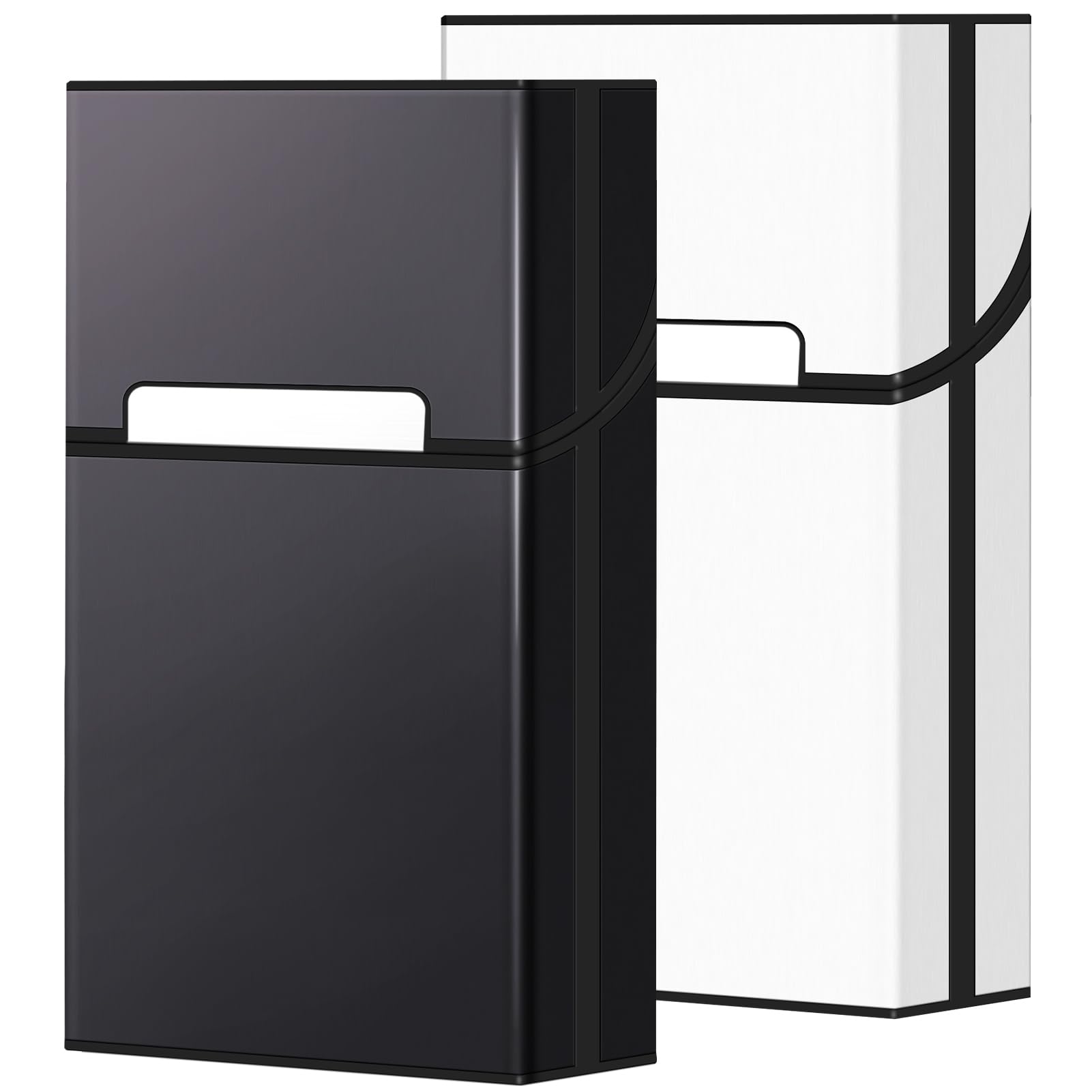 roygra Cigarette Case 100s King Size (2 Pack), Magnetic Switch 20pcs Cigarette Holder Case for Men Women, Cigarettes Smoking Accessories, Metal and Plastic Box for Smoke (Black + Silver)