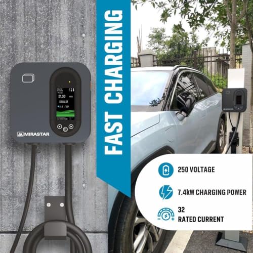 Image of MIRASTAR Wallbox EV CAR Charger | 7.4 kW, Type 2 Gun, 32A Single Phase | Fast Charging | EV Charger