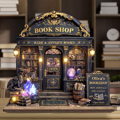 Book Lover Gifts - Bookshop Storefront Wooden Block Shelf Sitter, Custom Bookstore Sign for Book Nook Decor, Bookish Gifts for Women, Readers, Librarians, Teachers, Bookshelf Library Home Decor
