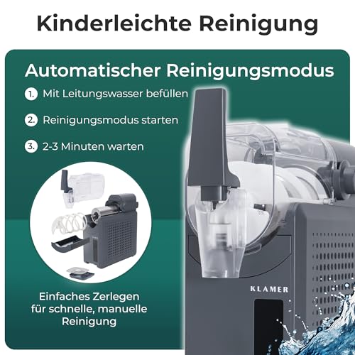KLAMER Slush Machine with 5 Preset Programmes: Slushie, Cocktail, Milkshake, Frappé, Wine, Automatic Cleaning, 2L Capacity, Turbo Freeze, No Ice Required