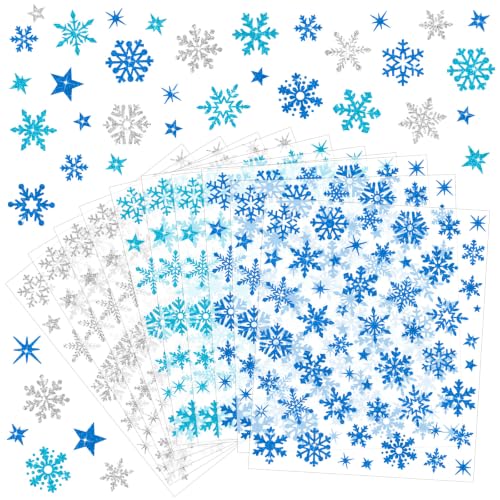 520 Pcs Snowflake Stickers Glitter Winter Christmas for Crafts,Blue Silver