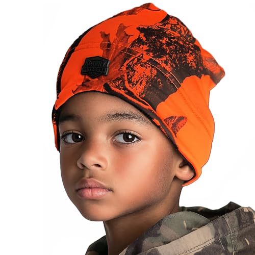 Klarny Outdoors Camo Orange Hunting Hat - Thermolite Warm Fleece Beanie | Premium High Performance Flexible Beanie for Men, Women, Kids, Size Small