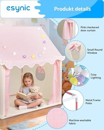 eSynic Washable Kids Play Tent with LED Lights-Durable Large Indoor Outdoor Playhouse for Toddler-Princess Castle Glowing Star Tent for Boys&Girls-Easy Assembly-Metal Poles-Gift for Birthday Christmas - Image 4