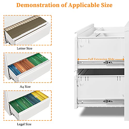 Vingli Wide Lateral 2 Drawer File Cabinet With Lock, Metal File Cabinets For Home Office, White File Cabinet Printer Stand For Hanging Letter/Legal Size File Folders With Tabs, Easy Assembly Required #TOP7