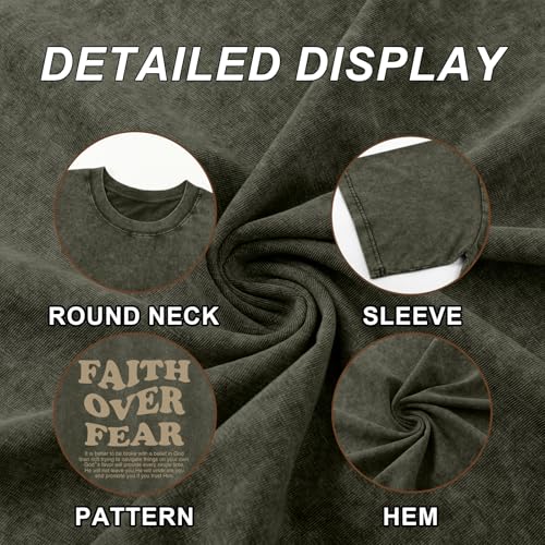 Image of Christian Shirts for Men Faith Over Fear Oversized Shirt Acid Wash Tshirt Graphic Religious T Shirt Bible Verse Tees
