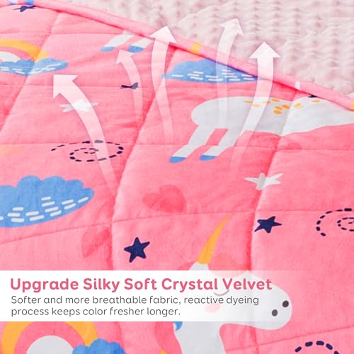 Image of Sivio Minky Dotted Weighted Blanket, Super Soft Crystal Velvet Reversible Heavy Blanket with Cute Cartoon Patterns, 5 lbs, 36x48 Inch, Pink Unicorn
