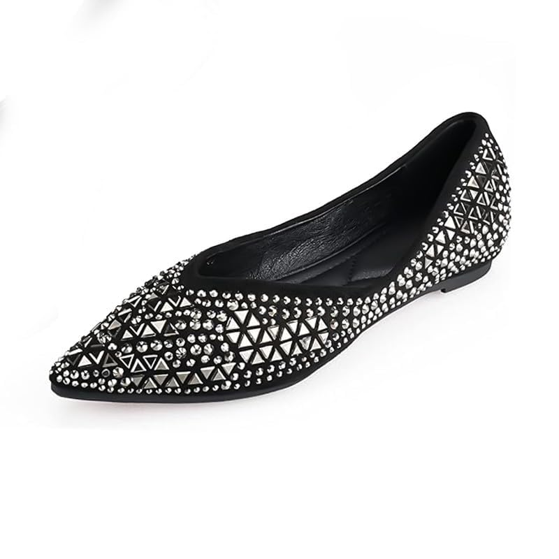 Women's Pointed Rhinestone Flat Shoes Wedding Comfortable Soft Memory Foam Insole Flat Shoes for Women Comfortable Dress Shoes 9.5 Black2