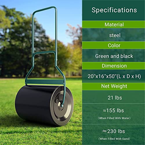 Arnot Lawn Roller, Heavy-Duty Push/Tow Behind Water/Sand Filled Roller for Park, Garden, Yard, Ball Field, 16x20-Inch, 60L/ 16 Gallons, Black - Thumbnail 6