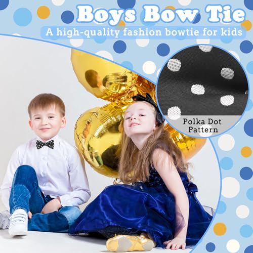 Boys & Girls Pre-tied Adjustable Bow Ties - Black Polka Dot, Wedding & School Party2