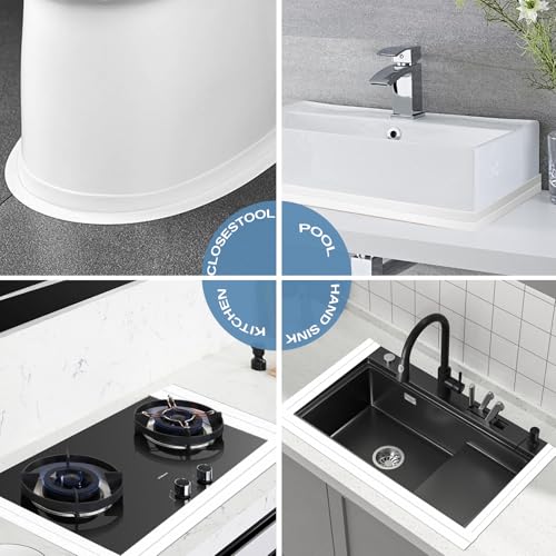 Image of White caulking Tape, Kitchen and Bathroom self-Adhesive Tape for tub caulking, Sinks, Toilet Base Landscaping.