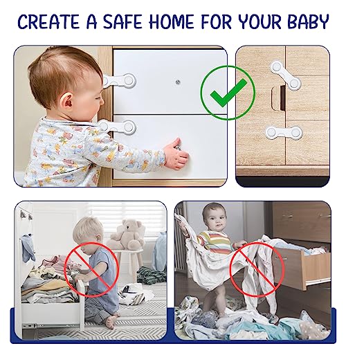 Septeamay 12 Stück kindersicherung schrank, Weiß schranksicherung für baby und Kleinkinder für Schrank, Kühlschrank und Schubladen, schubladensicherung mit Starke Kleber, Zum Kleben Ohne Bohren 3