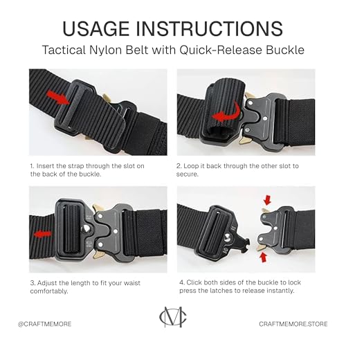 CRAFTMEMORE Tactical Nylon Belt with Quick-Release Buckle – Military-Style Utility Belt SPB33