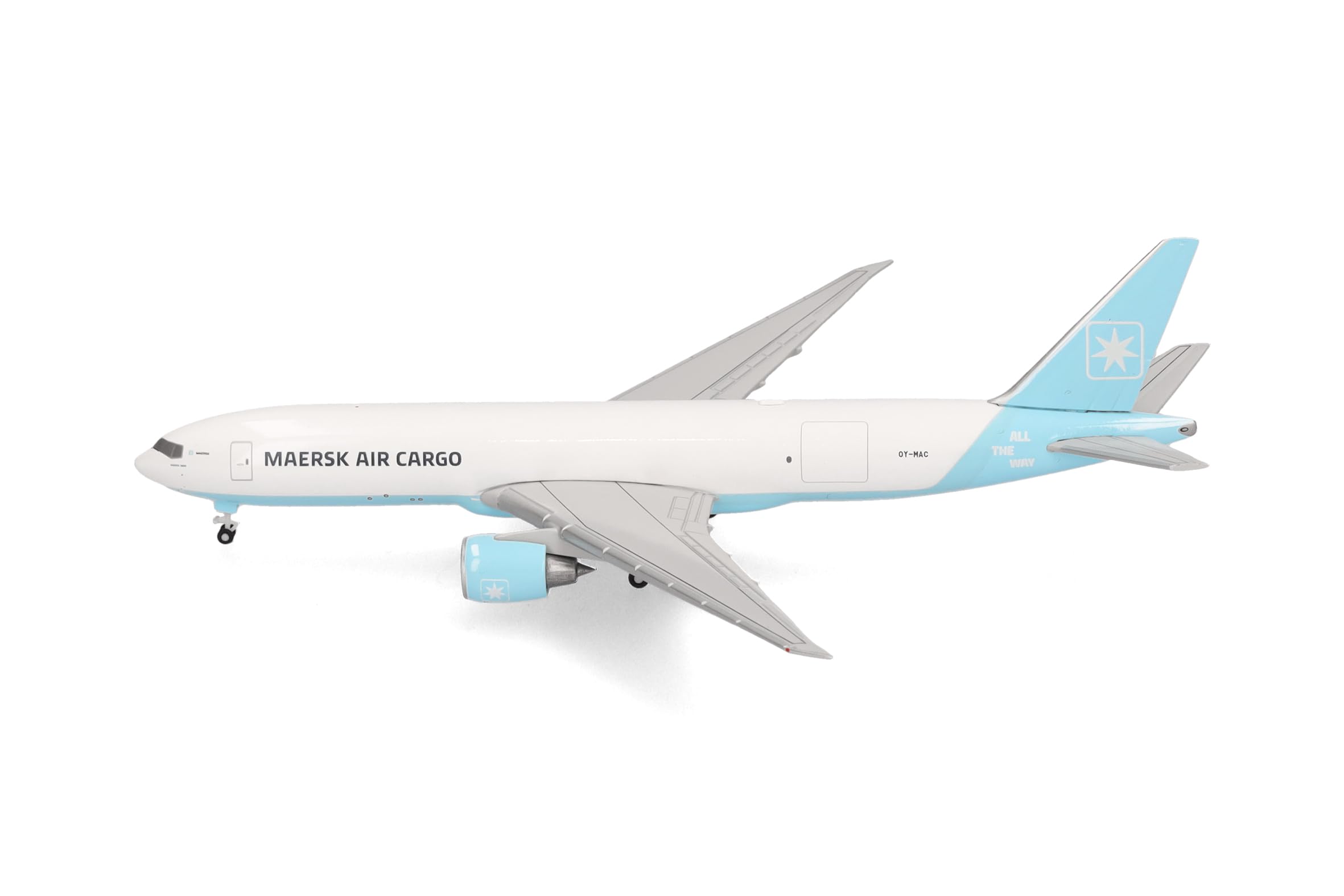 herpa Avion Miniature Maersk Air Cargo Boeing 777F - OY-Mac Maersk Swan, à l’échelle 1:500, Objet de Collection, modèle sans Socle, métal