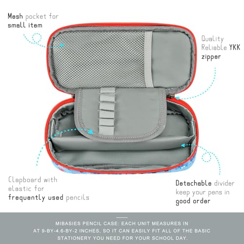Image of mibasies Boys Pencil Case for Kids, Multi-Slot Pencil Pouch, Car Blue