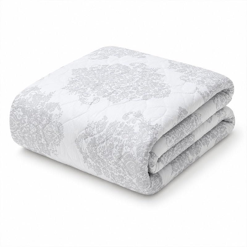Rufino Díaz Colcha Prelavada Jacquard Enoque + Funda de Cojín (Gris - 135 cm) - para una sensación acogedora y de Confort - Tejido Suave, Agradable y Resistente