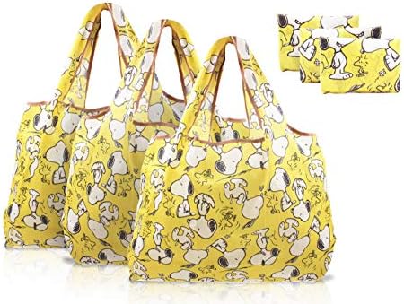 FINEX 3 Pcs Set Yellow Snoopy Waterproof Foldable Washable Reusable Grocery Bags