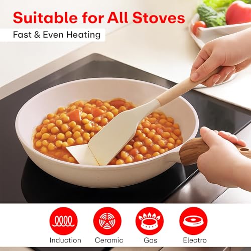 Image of Rioware Non-Stick Granite Frying Pan | Granite Finish | Induction Base | PFOA Free | Non Stick Cookware, Dishwasher Safe| High Temperature Resistant Exterior Coating | 24 Cm (White)