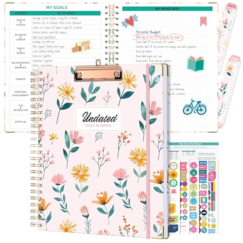 Ospelelf Undated Spiral Bound Planner 2026 Daily, Weekly and Monthly Planners, Pink Teacher Planner 12 Month 8.5 x 11