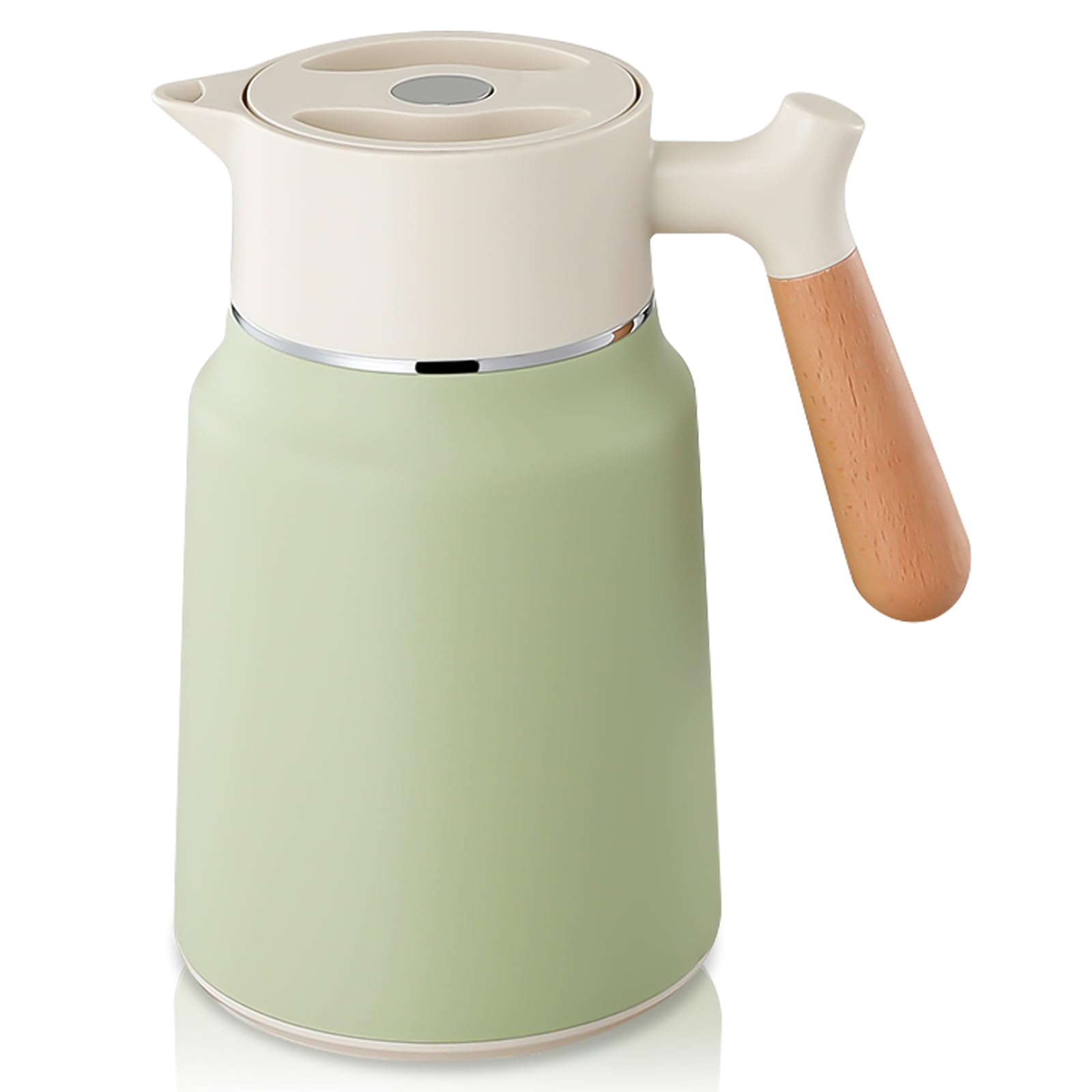 Cafetière isotherme en acier inoxydable de 1,5 l - Double paroi d'isolation sous vide - Avec poignée aspect bois - Pour eau, café, thé, boisson (blanc + vert)