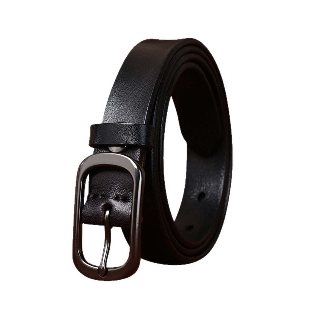 Générique Femmes Ceinture Fine Cuir De Vachette Véritable pour Pantalon Habillé 2,3cm De Large Mince Sangle De Taille avec Boucle à Ardillon Robuste(115cm/45, Black)