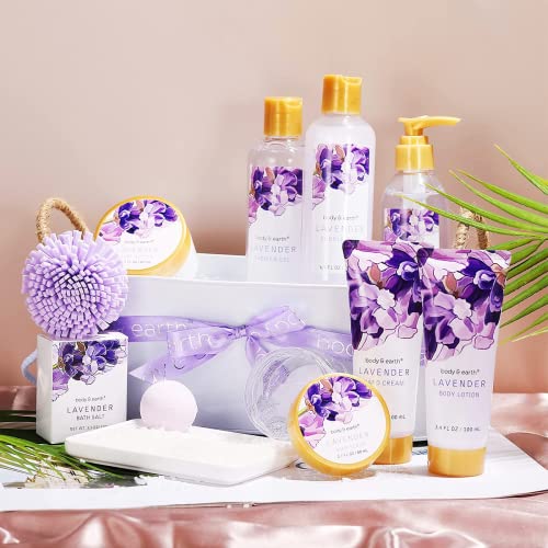 BODY & EARTH Bath Spa Gifts for Women, Lavender Gift Set 11 Pcs Includes Shower Gel, Bubble Bath, Bath Salt, Body Lotion, Mother's Day Gifts for Her, Birthday Gifts for Women,Gifts for Mom,Grandma