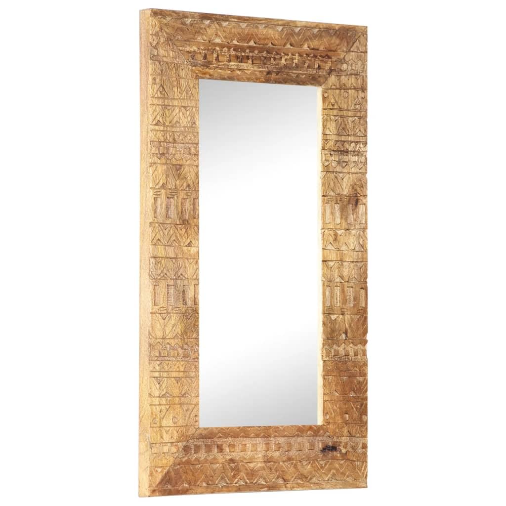 Ręcznie rzeźbione lustro ścienne 80 x 50 x 2,5 cm z litego drewna mango, dekoracyjne lustro drewniane z unikalnym rysunkiem słojów i ręcznie rzeźbionym wzorem, trwałe i wytrzymałe