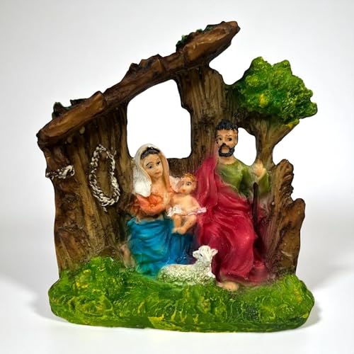 Image of KariGhar Crib House Set Nativity Set Holy Family Statue with Sheep Catholic Idol Perfect for Altar, Housewarming, Gifting and Decoration,